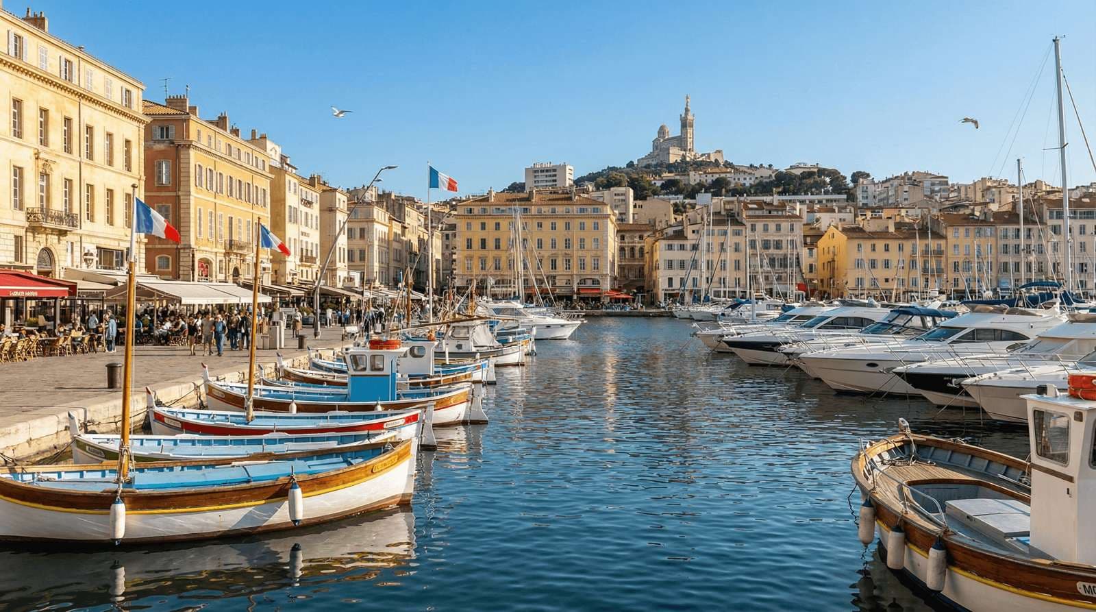 Marseille Vieux Port with colorful boats and harbor