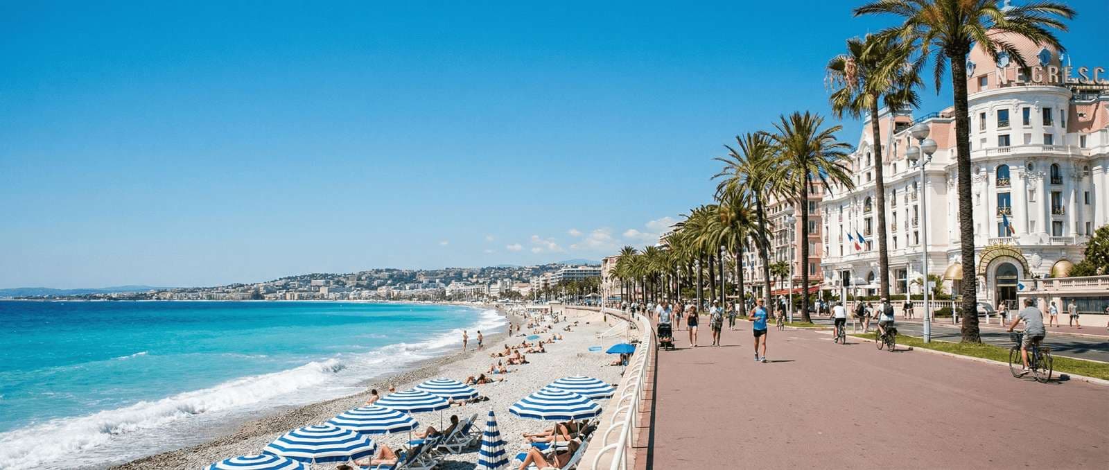 Nice Promenade des Anglais and blue Mediterranean coast