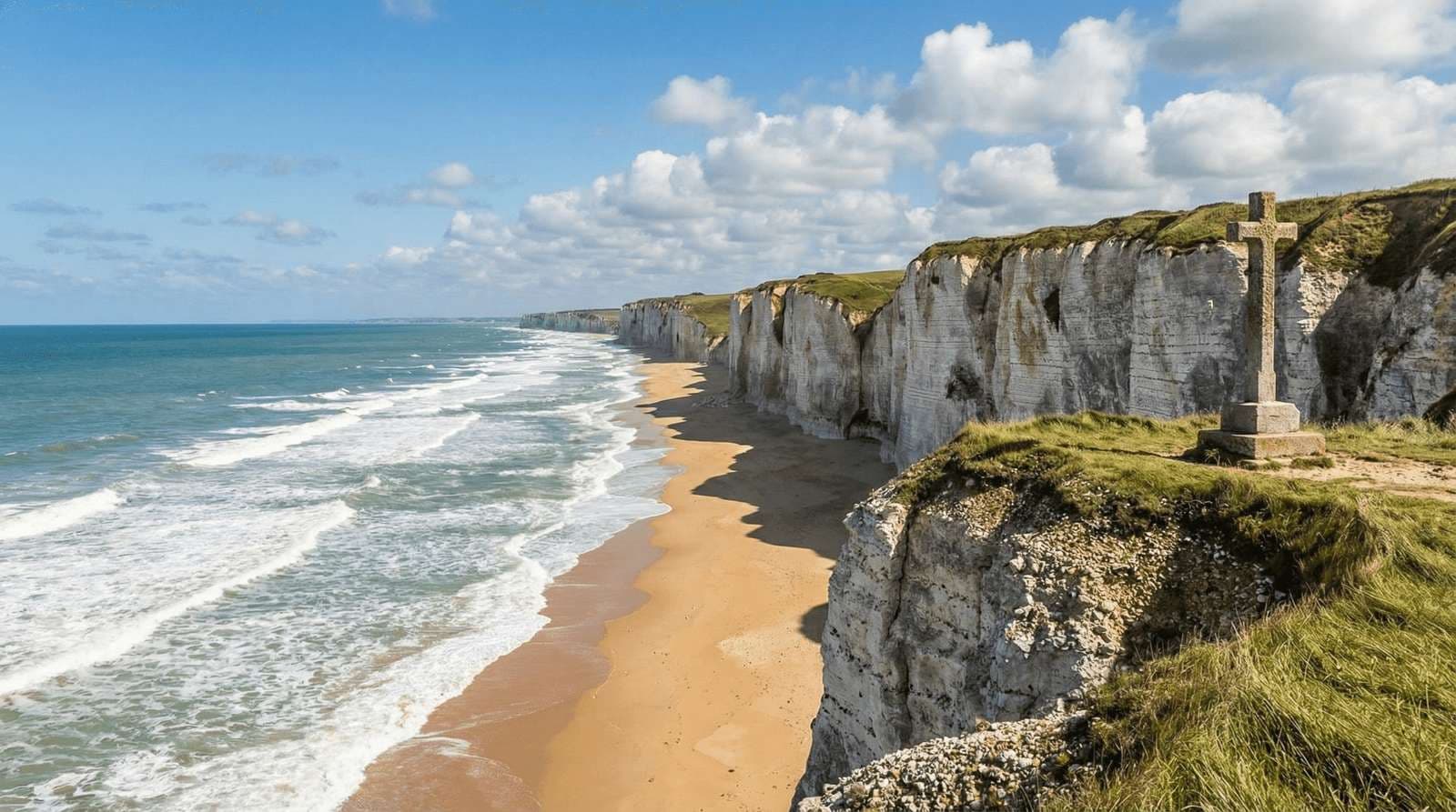 Costa de las playas del Día D de Normandía con acantilados espectaculares